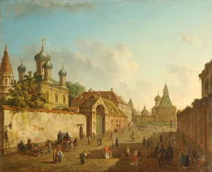 Widok z Placu Łubianki na Bramę Włodzimierza w Moskwie, XIX w