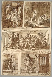 Projekt według obrazów Rafaela i Obrazy w Bolonii autorstwa Albani, Francia, Parmigianino; Monument Verso: studium anatomiczne
