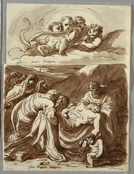 Cztery Putti tworzące muzykę, studium wg Lodovico Carracciego; Chrystus, studium po Massari