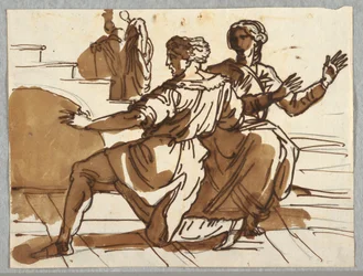 Mężczyzna i kobieta, rysunek do „Śmierci Ananiasza” według Raphaela Sanzio
