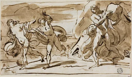 Polifem rzucający głazami w Uciekające Aeis i Galatea (recto); Polifem grający na stroikach dla Galatei (verso)