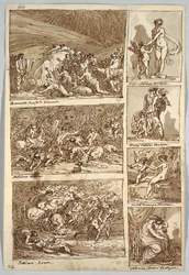 Strona ze szkicownika: Studia po Malarstwo w Ferrarze, Rzymie, Bolonii, Mantui według Artystów Tibaldiego, Rafaela, Andrei del Sarto i Polidoro; Verso: Szkielet ptaka i głowa konia