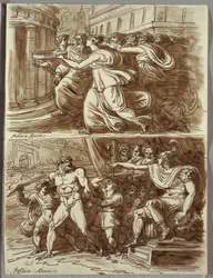 Vestal Tuccia niesie wodę w sicie; Dwa Studia po Polidoro da Caravaggio