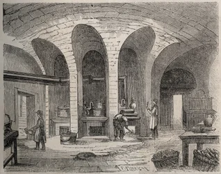 Paryż - Prison de la petite Roquette (więzienie dla kobiet i młodzieży) - Les Kuchnie - Grawerowanie wg Felixa Thorigny - w Le Monde Illustre od lipca 1865