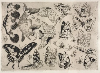 Serwis obiadowy Usługa Rousseau: Motyle i Ryby nr. 16, 1866.