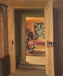 Wnętrze z napisem młodej dziewczyny, 1905