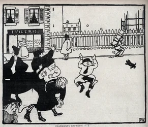 Urocze dzieci! (hej szklarzu...) rysunek Felixa Vallottona (1865-1925) w "Le rire" z 1898 roku - kolekcja prywatna