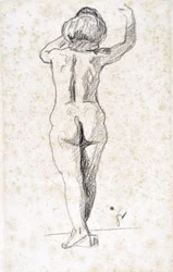 Nu de dos - Grafika Felixa Vallottona (1865-1925), grafit na papierze (28x18 cm), początek XX w. - Muzeum hospicjum św. Rocha, Issoudun - Wzmianka obowiązkowa