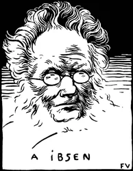 Portret Henrika (Henri) Johana Ibsena (1828-1906), norweskiego dramaturga. Grawerowanie autorstwa Felixa Edouarda Vallottona (1865-1925)