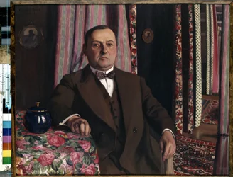 "Portret kolekcjonera sztuki Georgesa (Georgy Emmanuilovich) Haasen" Obraz Felixa Vallottona (1865-1925) 1913 Nabis Wymiary 81,7x100,5 cm Ermitaż, Sankt Petersburg, Rosja.