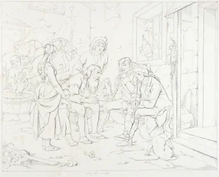(Rip Van Winkle, ilustracja) Rip opowiadający swoją bajeczną historię