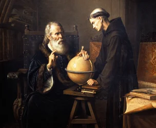 Portret Galileo Galilei (1564-1642) wyjaśniający swoje teorie na Uniwersytecie w Padwie