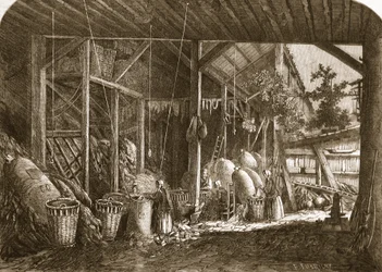 Magazyn szmat w dzielnicy Mouffetard, w Paryżu, ilustracja z "The Illustrated London News", 8 czerwca 1861 r.