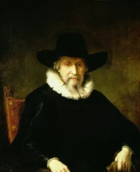 Portret dżentelmena w kryzie i ciemnym ubraniu z kapeluszem z szerokim rondem