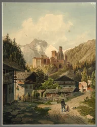 Alpejski krajobraz z zamkiem