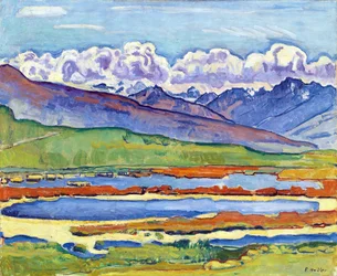 Staw w Crans Montana (Crans-Montana) (Szwajcaria). (Długi Staw Crans Montana). Obraz Ferdinanda Hodlera (1853-1918), olej na płótnie