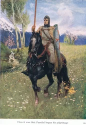 Tak właśnie z Parsifalem rozpoczęła się jego pielgrzymka, ilustracja z pubu The Stories of Wagner