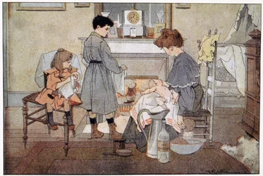 Kąpiel dziecka, ok. 1930 r. (druk)