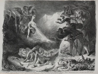 Ilustracje do Fausta: cień Małgorzaty ukazuje się Faustowi, 1828.