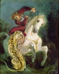 Jaguar atakujący jeźdźca, ok.1855