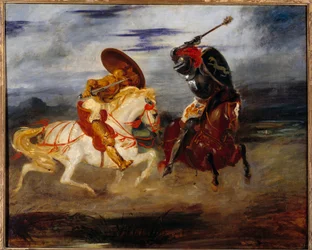 Rycerze walczą na wsi. Obraz Eugene Delacroix (1798-1863)