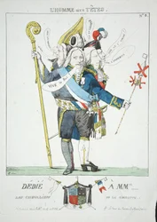 LHomme aux 6 Tetes, wyd. 1815 (grawerowanie ręcznie kolorowane)