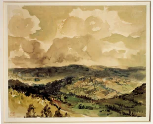 Panoramiczny widok na zalesione wzgórza wokół Croze Akwarela – Eugene Delacroix (1798-1863) Około 1855 r. nd. 0,21 x 0,26 m Paryż. Muzeum w Luwrze