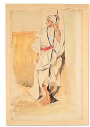 Stojący Arab (akwarela ołówkiem i gwasz na papierze)