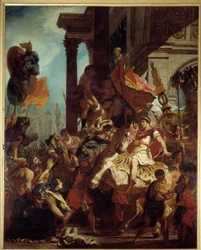 Sprawiedliwość Trajana Wdowa, której zabito syna, domaga się sprawiedliwości u cesarza Trajana (Marcus Ulpius Trajanus, 53-117) wyjeżdżającego na wojnę. Ilustracja czyśćca w „” La Divina Commedia”” (Boska komedia) autorstwa Dante Alighieri (1265-1321) Obra