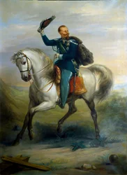 Portret króla Włoch Vittorio Emanuele na koniu