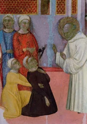 Egzorcyzmy mężczyzny opętanego przez demona, z ołtarza św. Bernarda z Clairvaux (olej na desce)