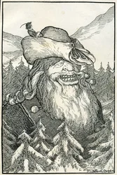 Baśnie: olbrzym. Ilustracja Filiberto Scarpelliego do "Kryształowej góry" ze zbioru baśni braci Grimm (Jakuba i Wilhelma).