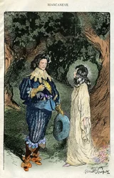 Ilustracja autorstwa Filiberto Scarpelli (1870-1933) do bajki "Biancaneve" (Królewna Śnieżka) ze zbioru baśni braci Grimm "Królewna Śnieżka i inne baśnie" około 1920 roku.