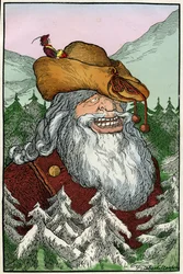 Ilustracja autorstwa Filiberto Scarpelli (1870-1933) do bajki "La montagna di cristallo" (Kryształowa góra) ze zbioru baśni braci Grimm "Królewna Śnieżka i inne baśnie" około 1920 roku.