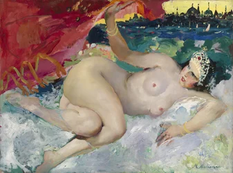 "Danae" Obraz Filippa Andreevicha Maliavina (Maliavine) (lub Andreyevich Malyavin) (1869-1940) Ze zbiorów prywatnych