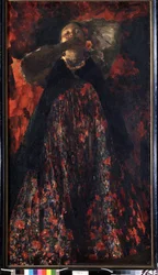 Dziewczyna (Dziewczyna). Chłopka w tradycyjnym stroju. Obraz Filipp Andreevich Maliavin (Maliavine) (lub Andreyevich Malyavin) (1869-1940), olej na płótnie