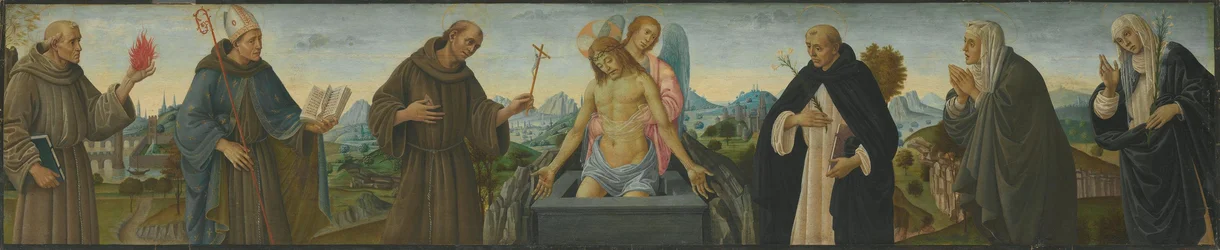 Mąż Boleści i sześciu świętych (św. Antoni z Padwy, Ludwik z Tuluzy, Franciszek, Dominik, Klara i Katarzyna ze Sieny)