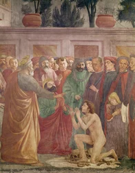 Zmartwychwstanie Teofila, syna króla Antiochii, detal ze świętym Piotrem i Teofilem, ok. 1425-27, ukończone 1484-85 (detal z 63302)
