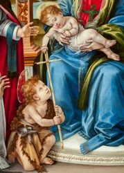 Dziewica z Dzieciątkiem i św. Jan Chrzciciel, św Marcin i św Katarzyna Aleksandryjska Detal Ołtarza Nerli (tempera na desce