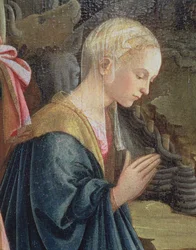 Narodzenia, detal przedstawiający Madonnę, 1470