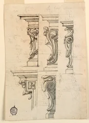 Rysunek, Pięć motywów narożnych, ok. 1750 r.