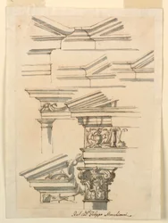 Rysunek, studia nad belkowaniem i frontonem, ok. 1770 r.