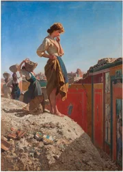 Wykopaliska w Pompejach, Włochy. Obraz Filippo Palizziego (1818-1899), XIX wiek, kolekcja prywatna