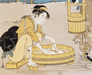 Kobiety myjące się w rzece, okładka Firmin Gillot (1819-1872), Le Japon Artistique (sztuka japońska), dokumenty sztuki i przemysłu zebrane przez Siegfrieda Binga (1838-1905), miesięcznik lipiec 1889, Francja