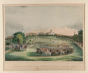 National Lancers z oficerami dokonującymi przeglądu na Boston Common