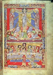 Dodaj 17738 tom II f.4 Przemienienie, Ostatnia Wieczerza, z Biblii Floreffe, c.1156 (welum)