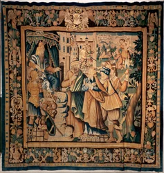 Skarbiec muzeum Conques (Le Trésor de Conques). Flamandzki gobelin. Historia Sainte Foy (?). Teksty: DASIAN, S+PRIME, S+eVAPRAISE. 16 wiek (?).