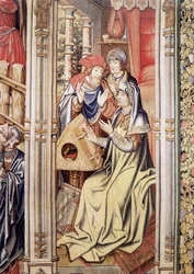 Zasłona Dawida (detal), faksymile z Gobelinu Szkoły Brukselskiej (1510-1515).