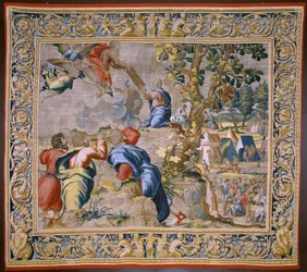 Flamandzki gobelin. Seria Historia Mojżesza. Mojżesz na górze Synaj. Atelier Joost van Herzele. ok. 1550.