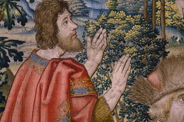 Flamandzki gobelin. Seria Historia św. Jana Chrzciciela: Chrzest Chrystusa (Het doopsel van Christus). Atelier w Brukseli. 1515-1520.